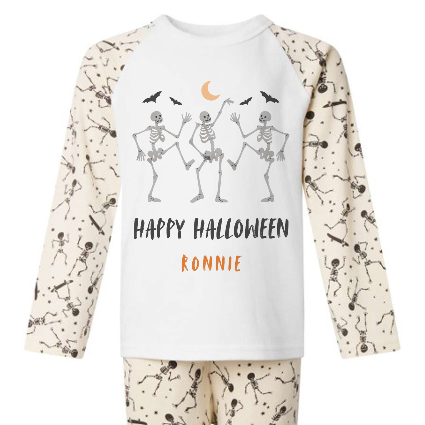 Personalised Dancing Skeletons Spooky Halloween Kids Pyjamas Set