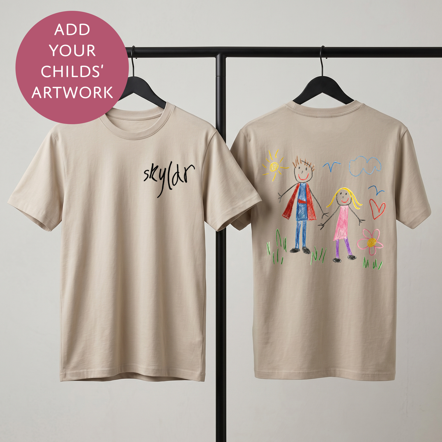 Your Child's Art - Personalised Father's Day Backprint T-Shirt - Custom Text Top For Dad From Kids