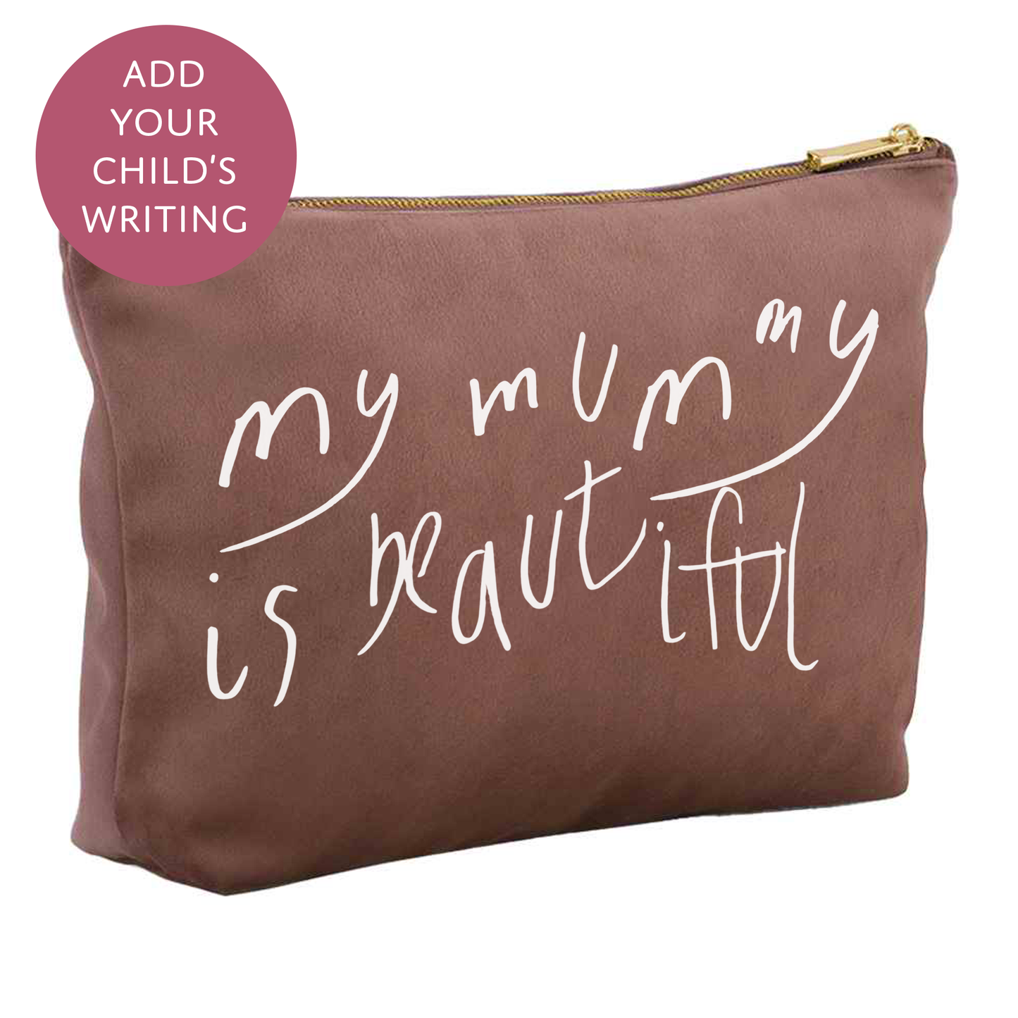 Your Child's Writing Personalised Mothers Day Velvet Makeup Bag - Custom Text Cosmetic Pouch for Mum