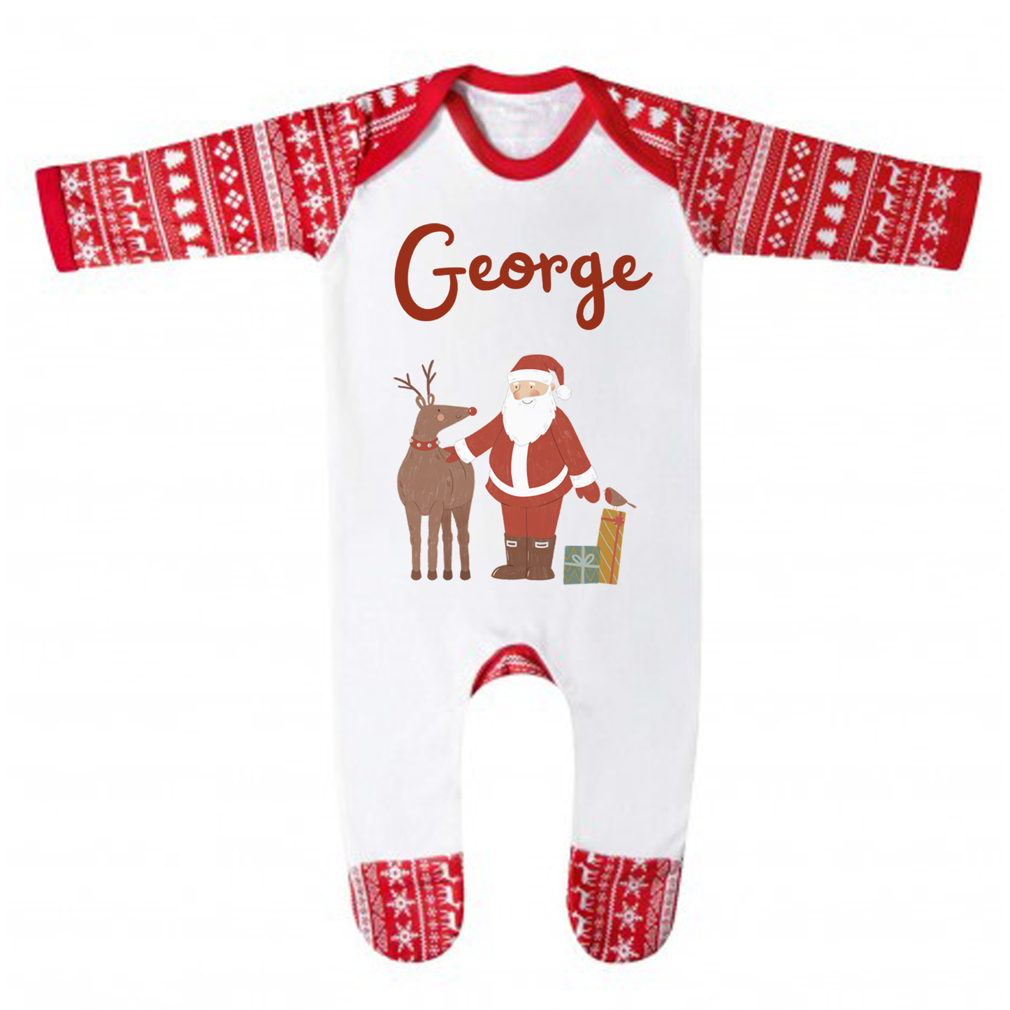 Personalised Christmas Santa and Rudolph Pyjamas - Kids and Adults - Unisex PJ Set
