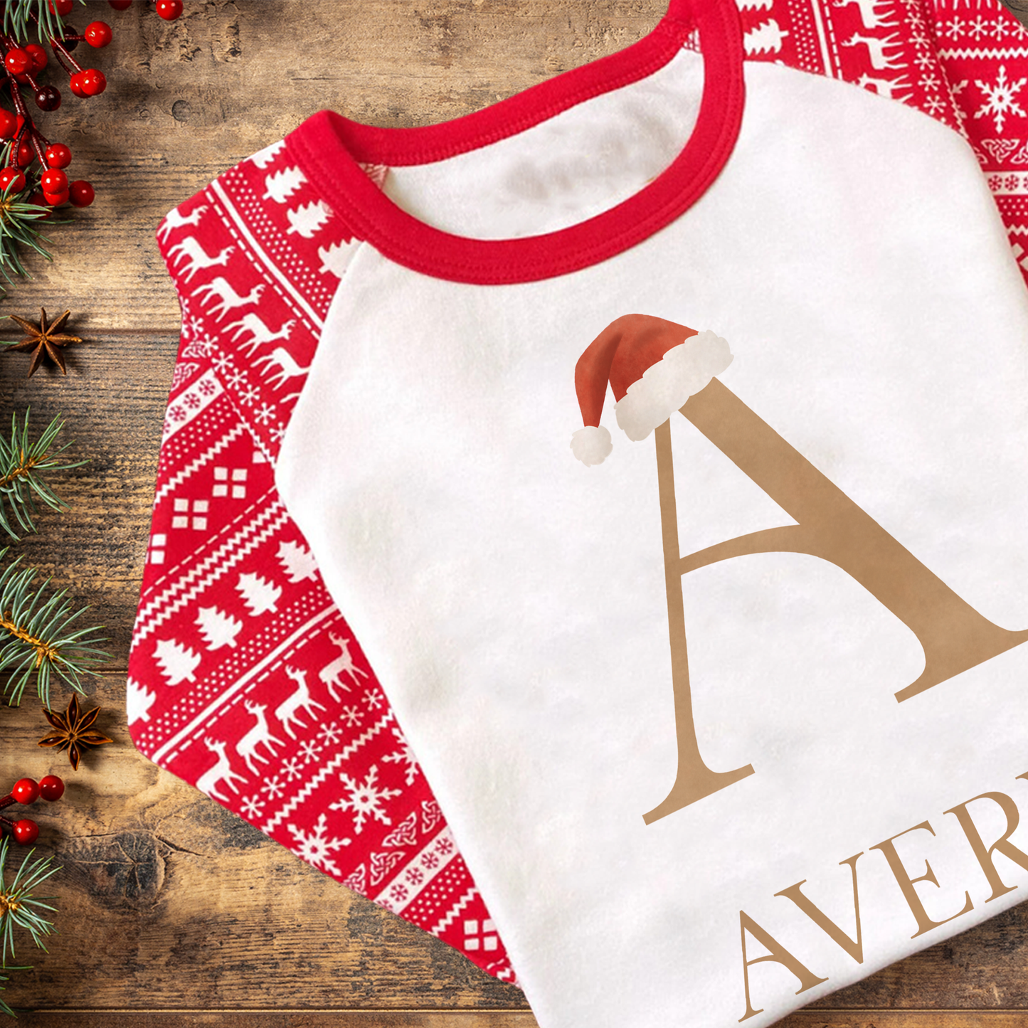 Personalised Christmas Initial Pyjamas - Kids and Adults - Unisex Festive PJ Set