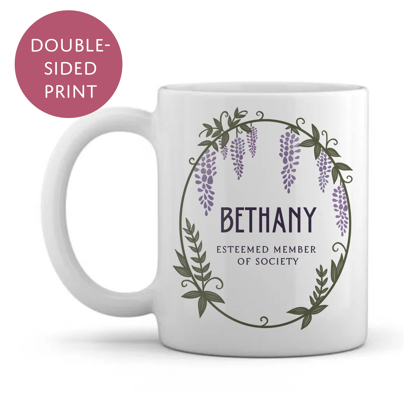 Personalised Bridgerton Inspired Mug - Wisteria Wreath Trend Tea Coffee Cup for Adults