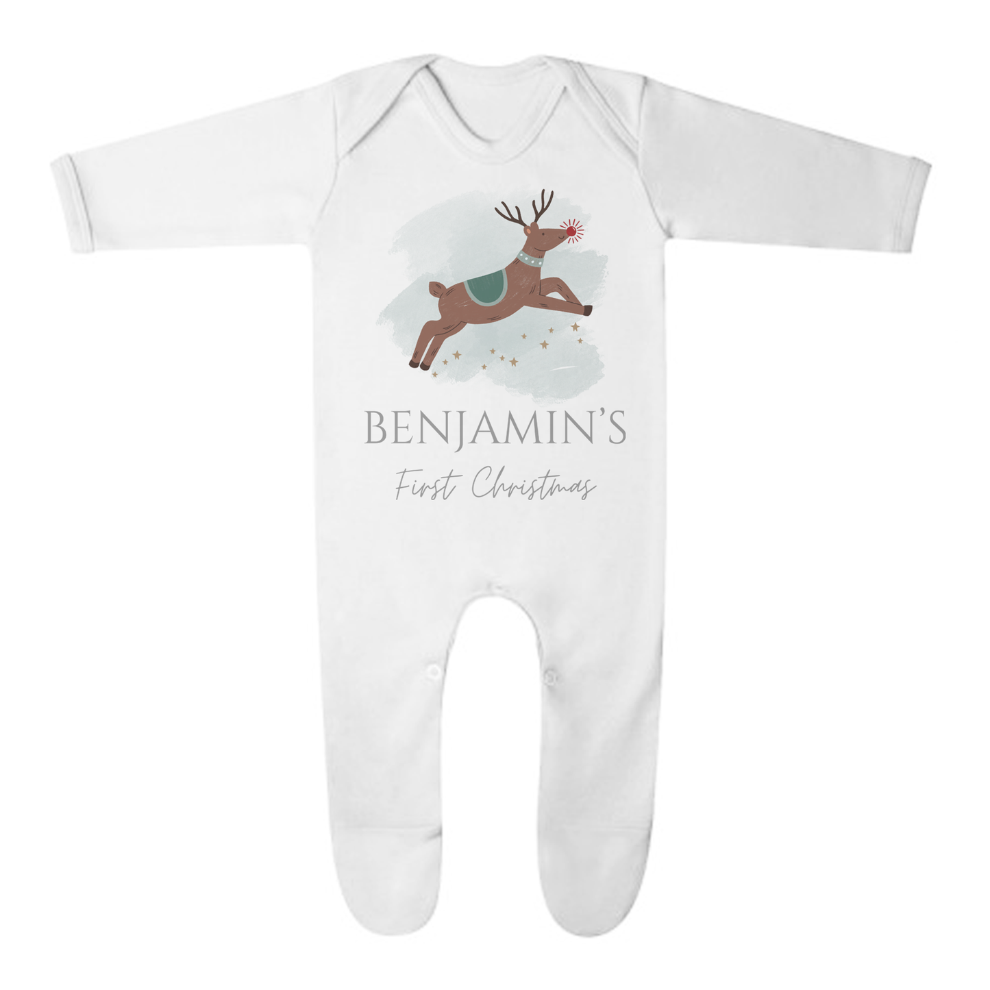 'My First Christmas' Reindeer Romper - Personalised Baby Grow - Christmas Pyjamas