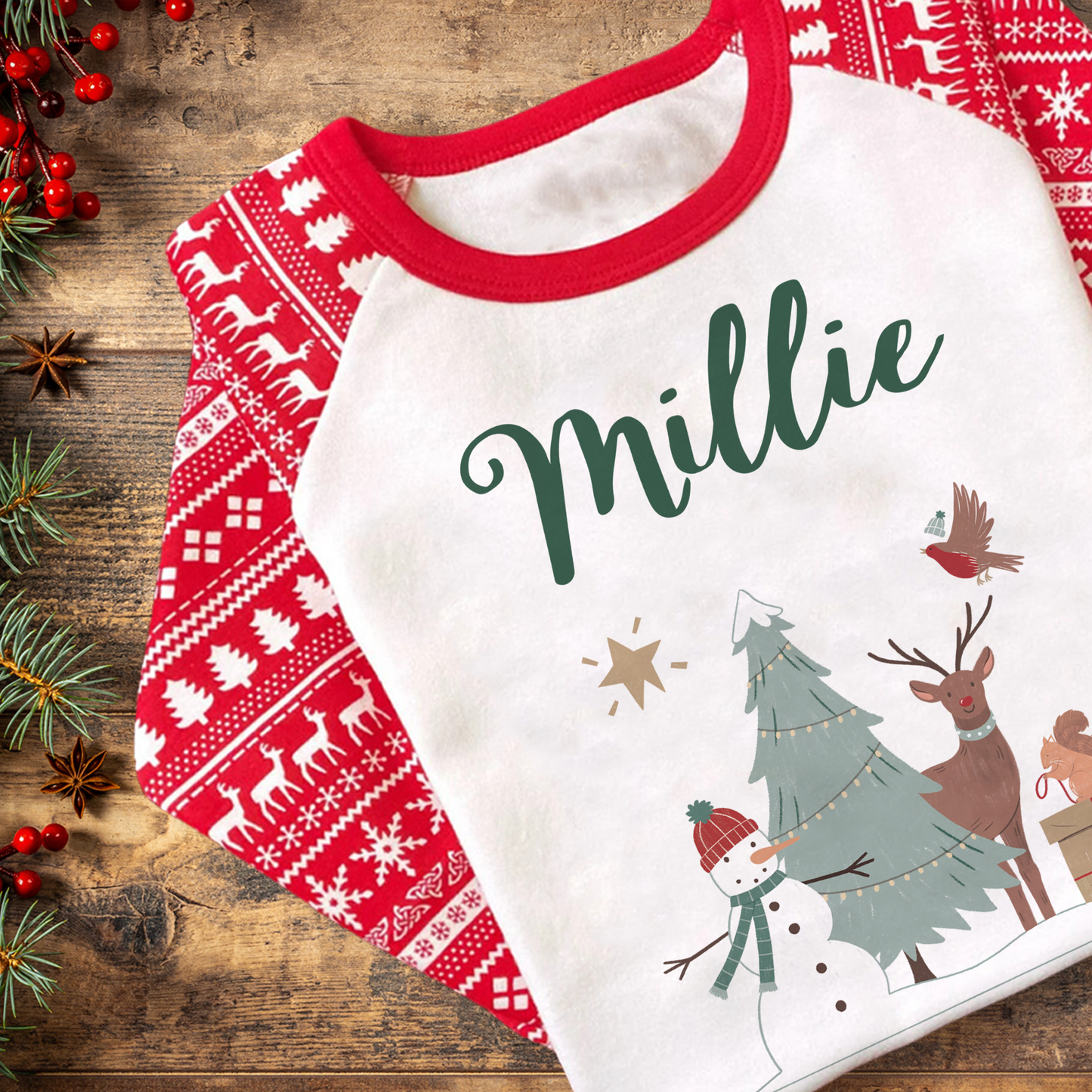 Personalised Festive Forest Pyjamas - Kids and Adults - Unisex Christmas PJ Set