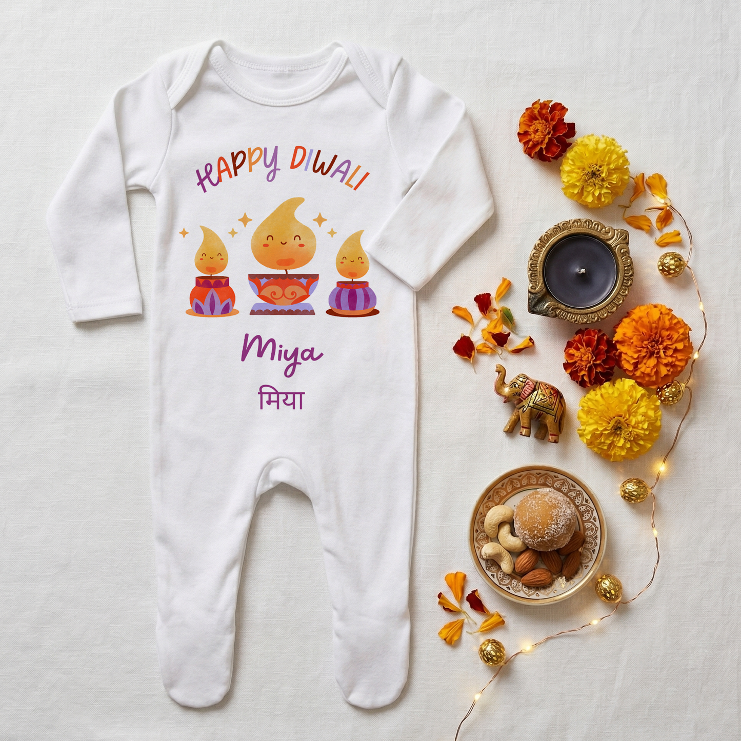 Personalised My First Diwali Babygrow - Happy Diwali - Cultural Spiritual Infant Romper suit