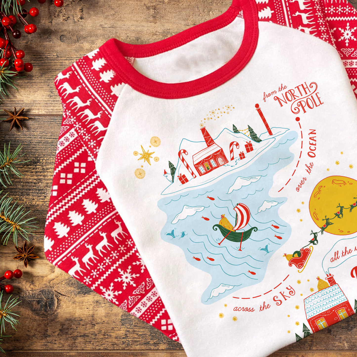 Personalised Santa Tracker Map Pyjamas - Kids and Adults - Unisex Christmas PJ Set