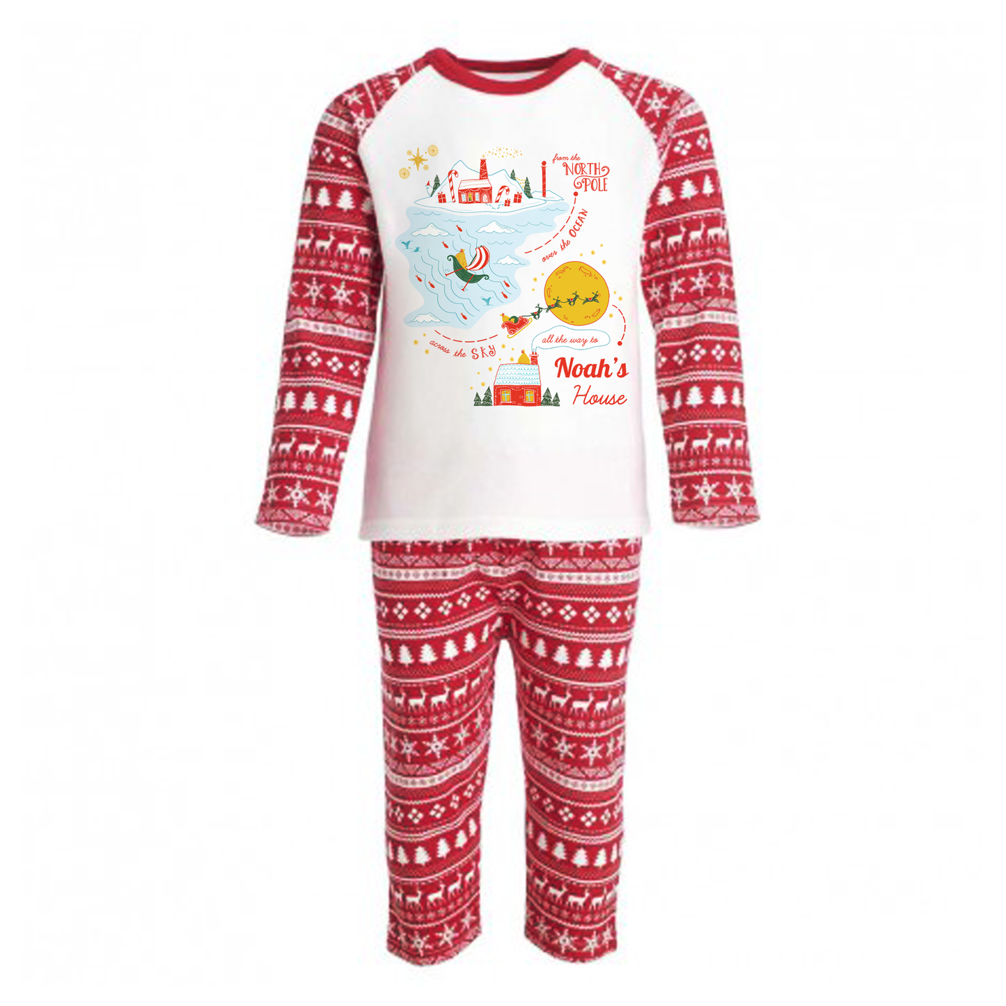 Personalised Santa Tracker Map Pyjamas - Kids and Adults - Unisex Christmas PJ Set