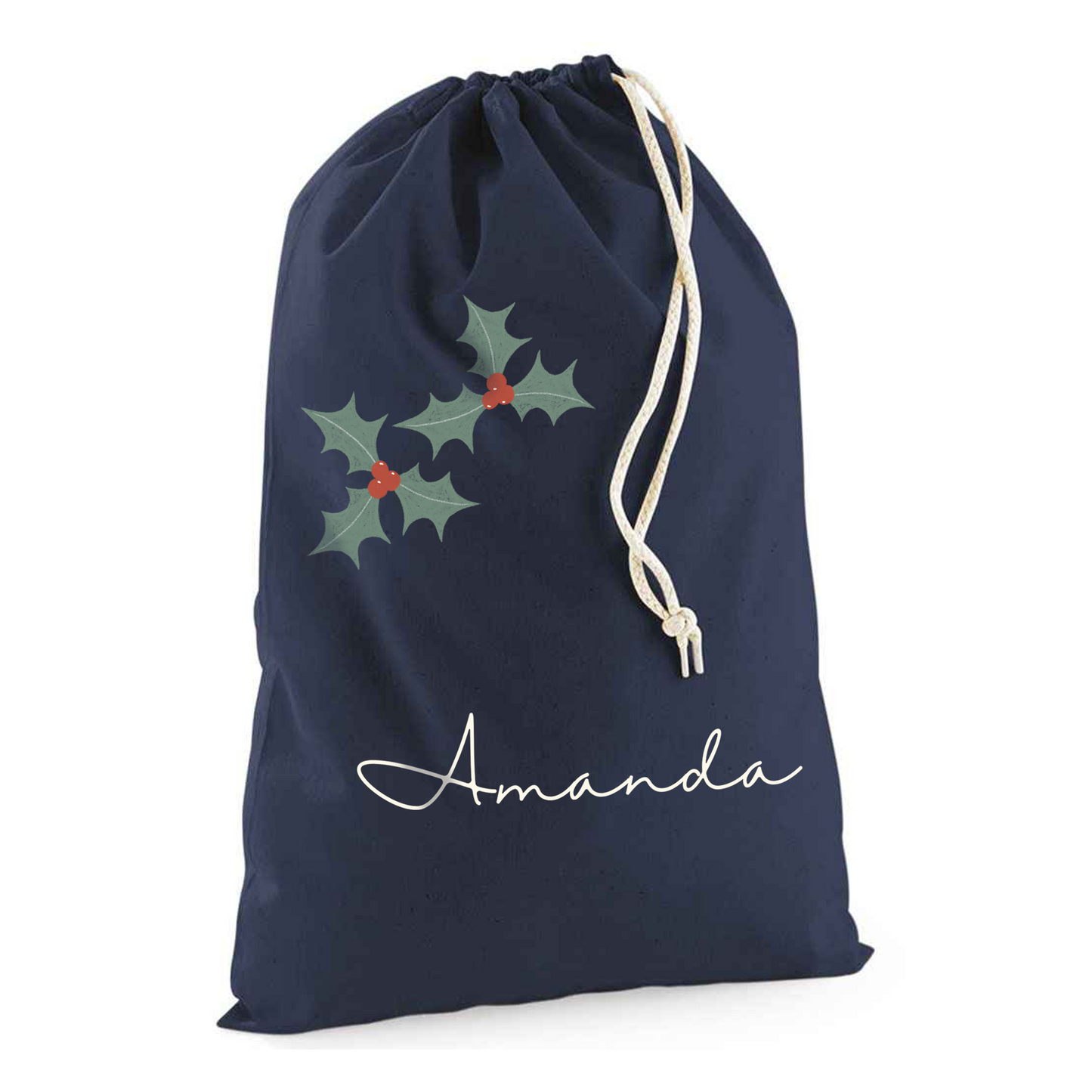 Personalised Holly Sack with Christmas Gifts 100% Cotton