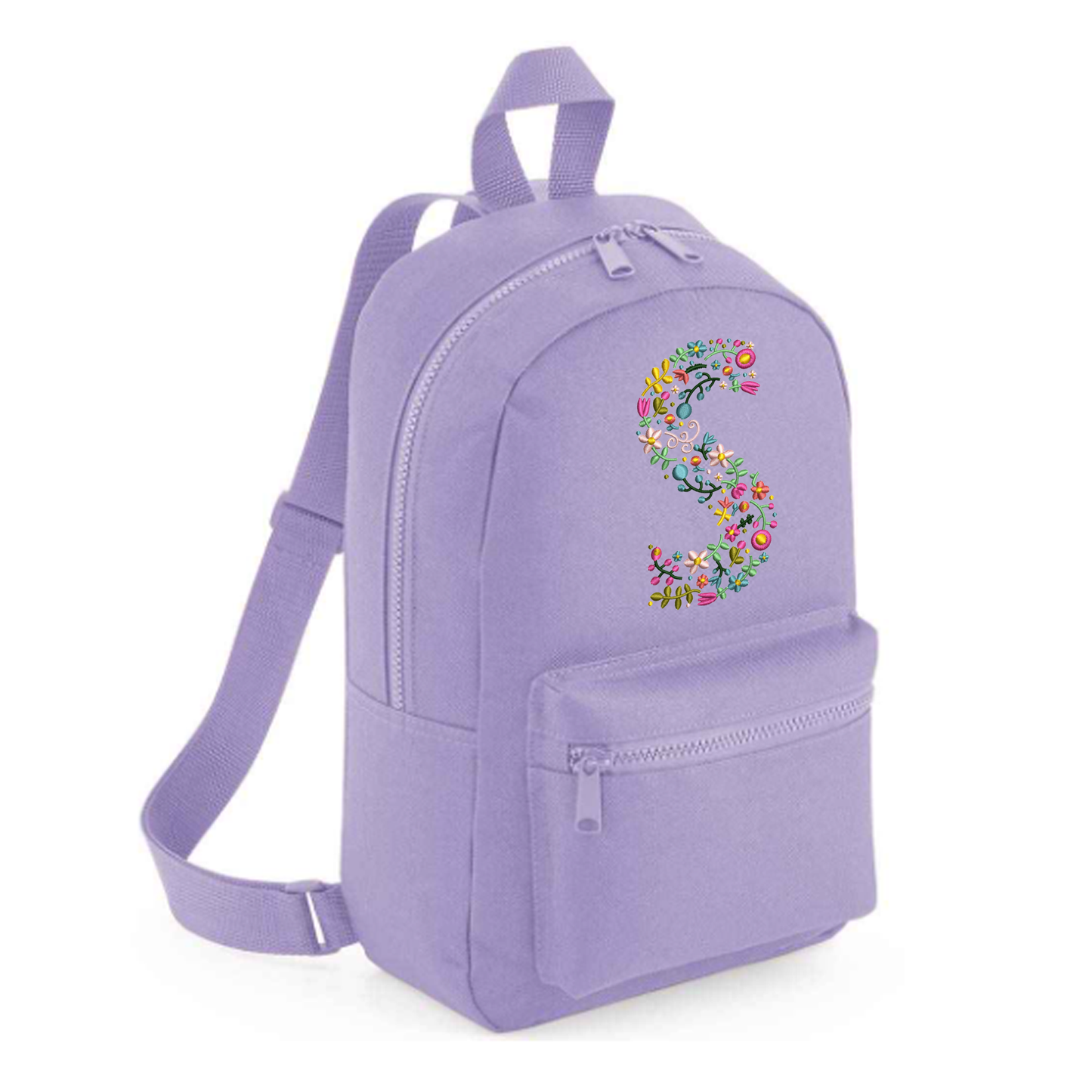 Personalised Embroidered Initial Small 7L Kids Backpack - Floral Design