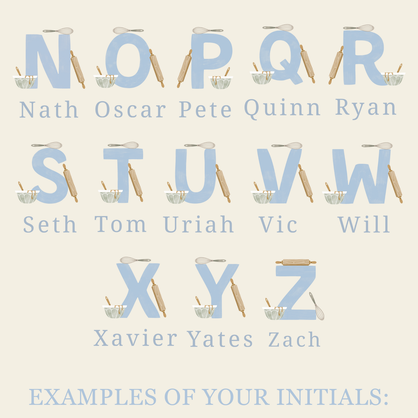 Personalised Blue Initials Apron - Adults and Kids Baking and Cooking Apron Gift