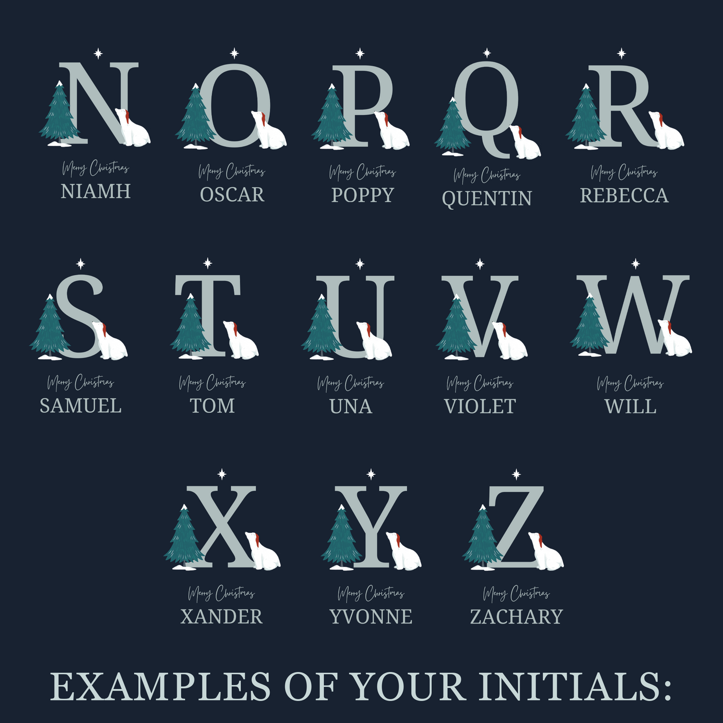 Polar Bear Name Initials Christmas Sack