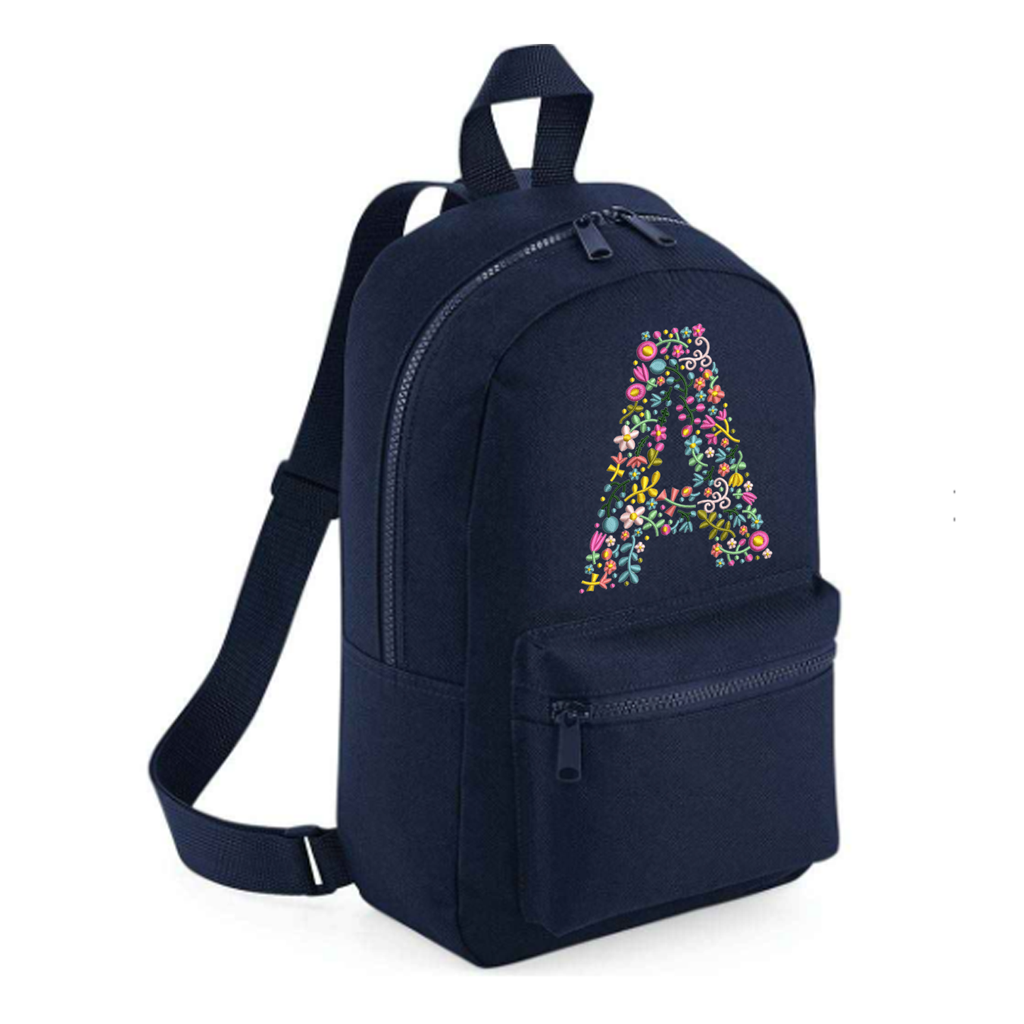 Personalised Embroidered Initial Small 7L Kids Backpack - Floral Design