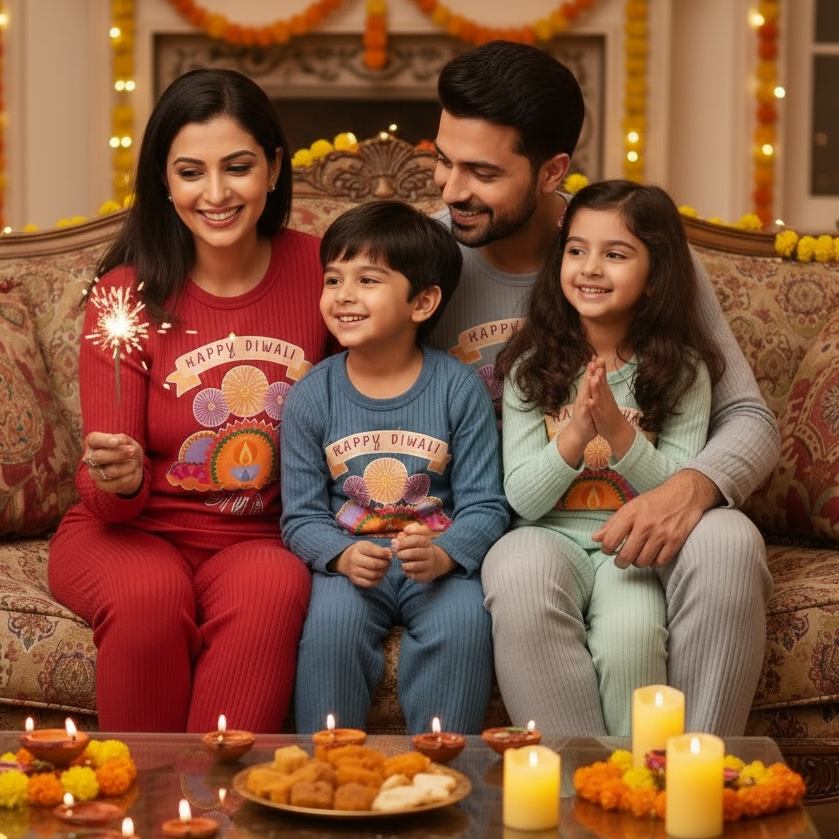 Personalised Happy Diwali Ribbed Babygrow - Matching Family Spiritual Pyjamas - Fireworks Design