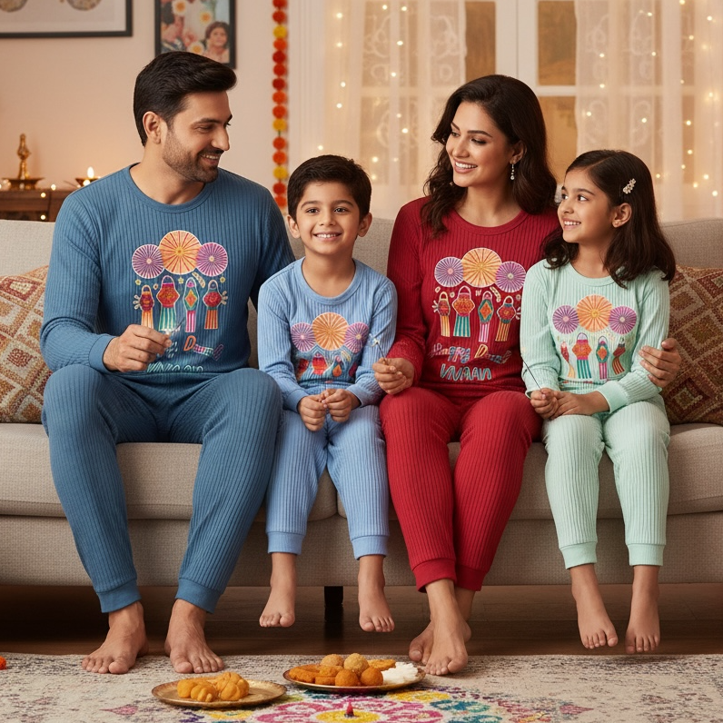 Personalised Happy Diwali Ribbed Babygrow - Matching Family Spiritual Pyjamas - Lanterns Design