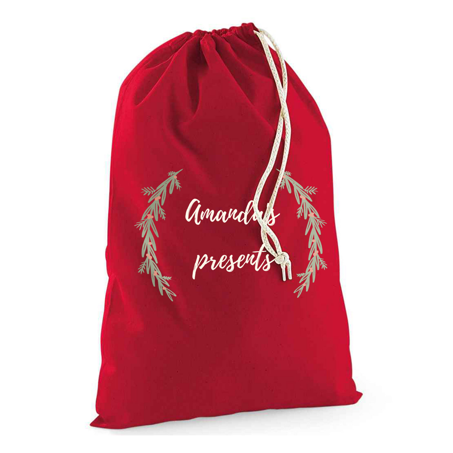 Holly Wreath Christmas Sack Personalised