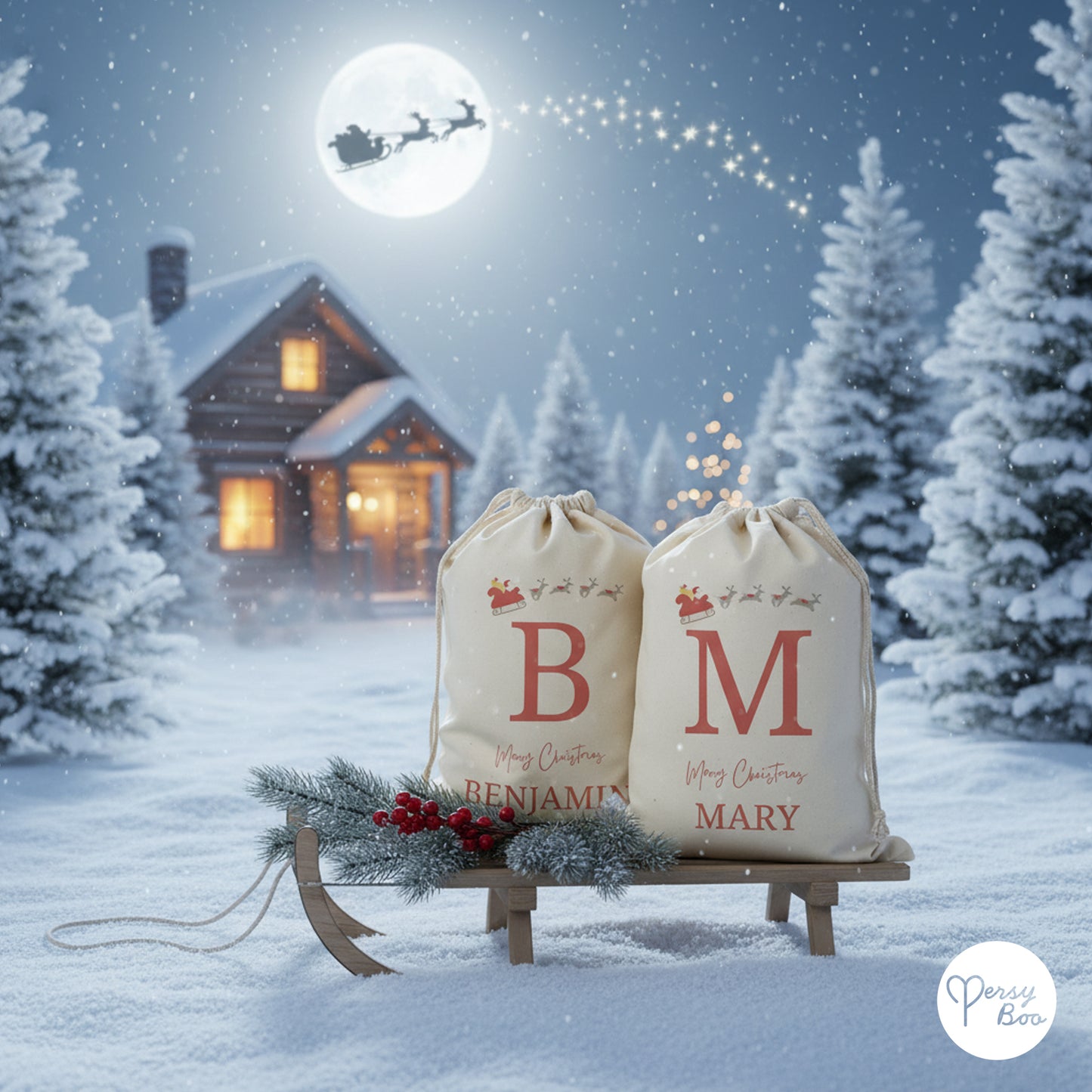 Personalised Sleigh Sack with Name for Christmas Gifts 100% Cotton