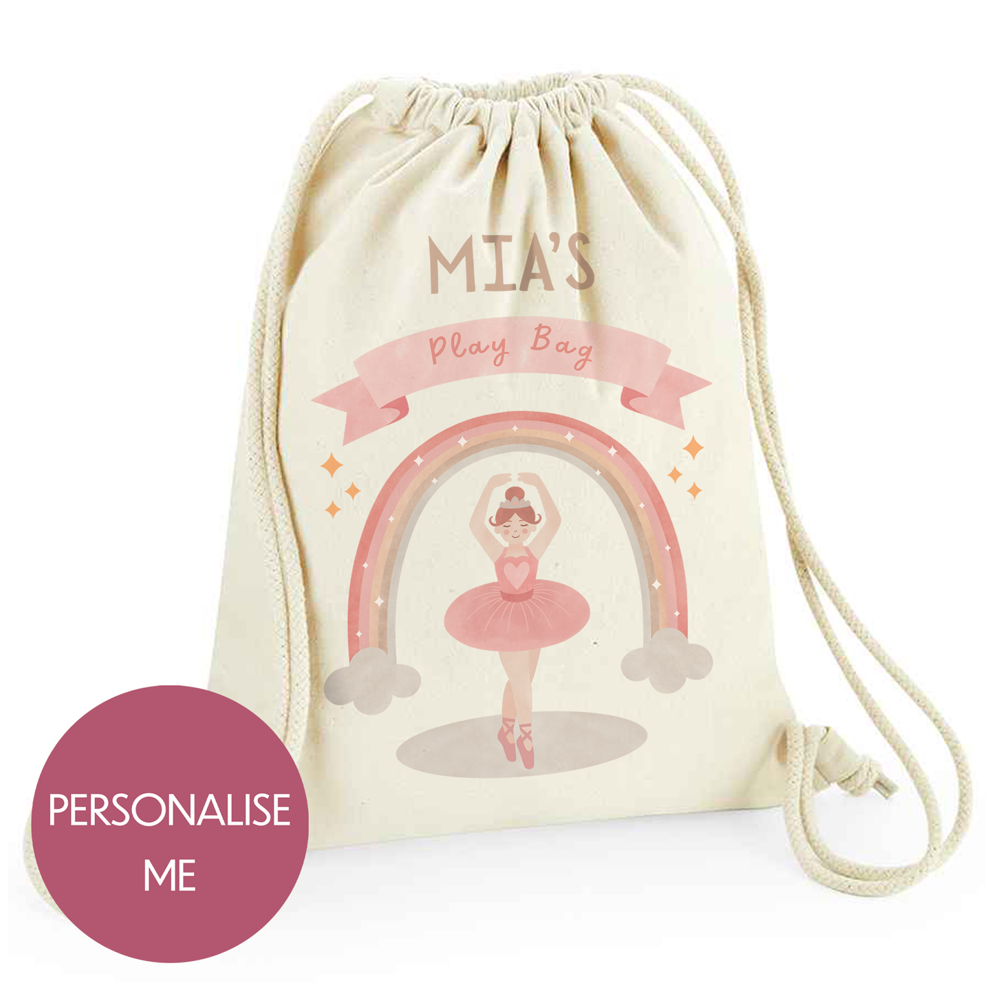Personalised Drawstring Play Bag for Kids, Custom Toy Bag, Add Your Name, For Baby & Children, Nursery and Primary School, Boys and Girls