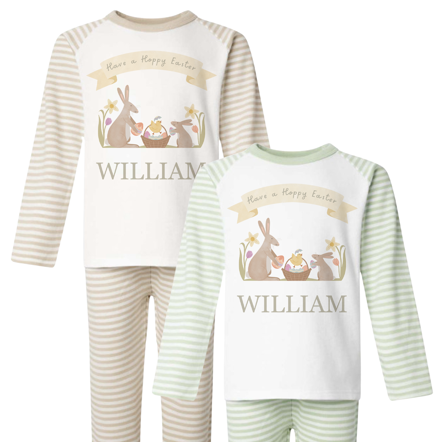 Hoppy Easter - Personalised Kids Pyjamas - Stripe Set
