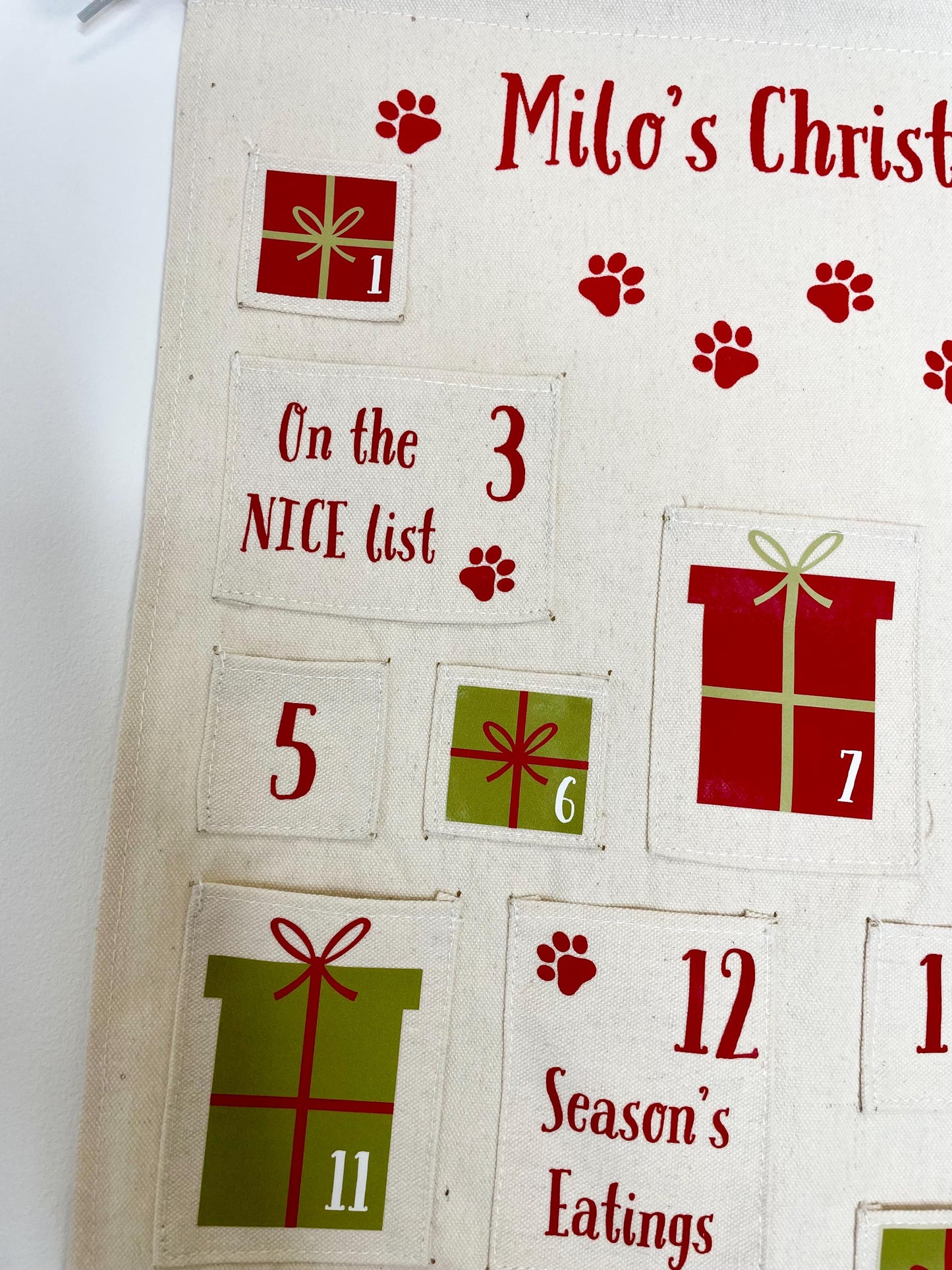 Pets Personalised Handmade Christmas Treats Advent Calendar, Wall Hanging, Reusable, Xmas Decoration, Gift, Christmas, Add a photo.