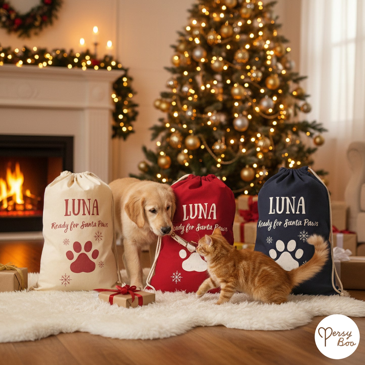 Pets Paw Print Christmas Sack Personalised