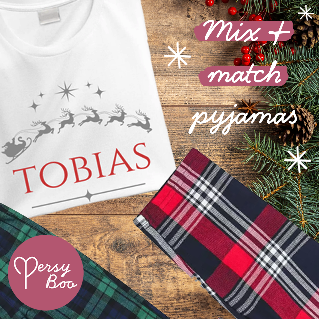 Personalised Family Christmas Pyjamas - Mix and Match - Tartan Style - Custom - Cosy Festive PJs - Add Your Name - For Kids and Adults