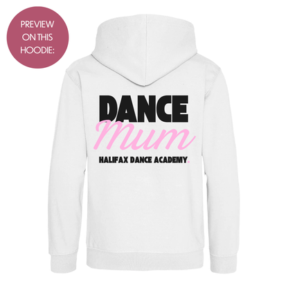 Personalised Dance Mum Dad Hoodie - Customised Unisex Adults Dancing Support Pullover - Varsity Style Competition Jumper