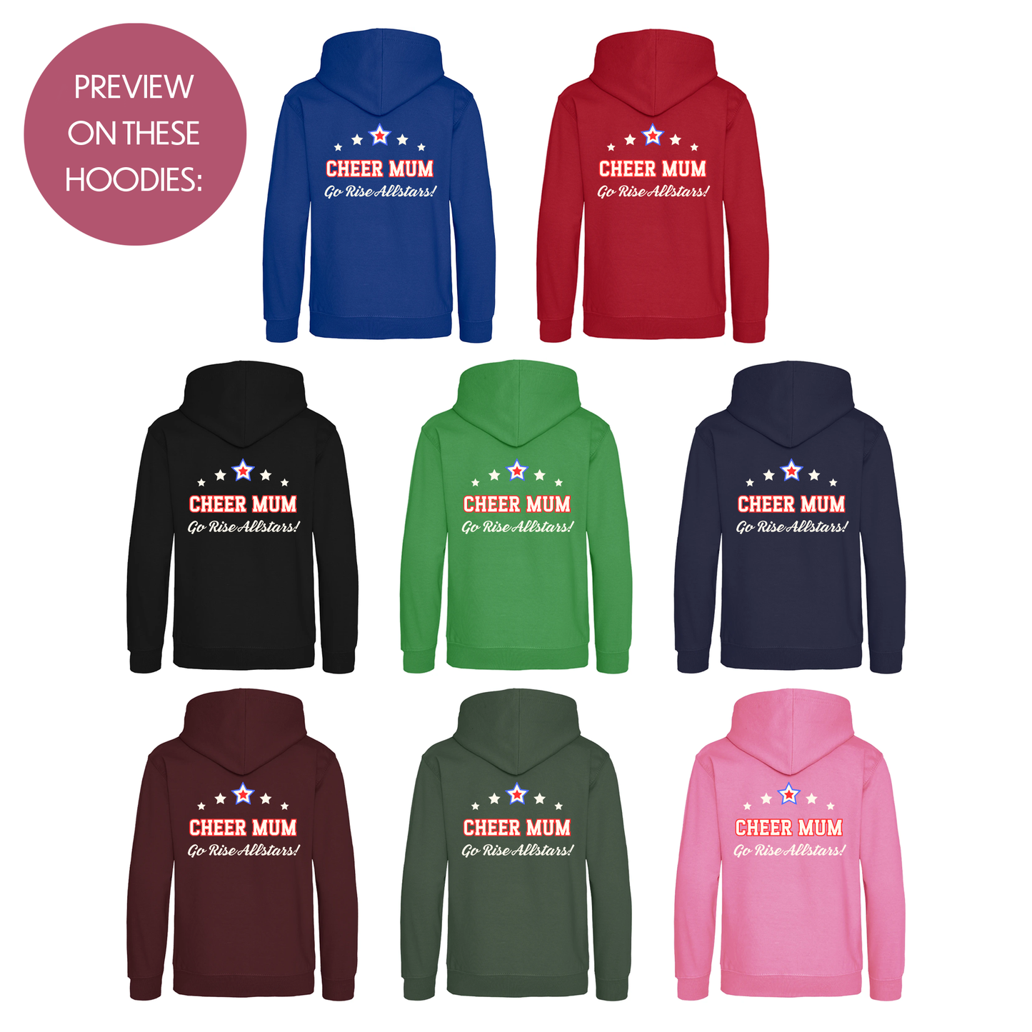 Personalised Cheer Mum Dad Hoodie - Customised Unisex Adults Cheerleading Support Pullover - Varsity Style Competition Jumper