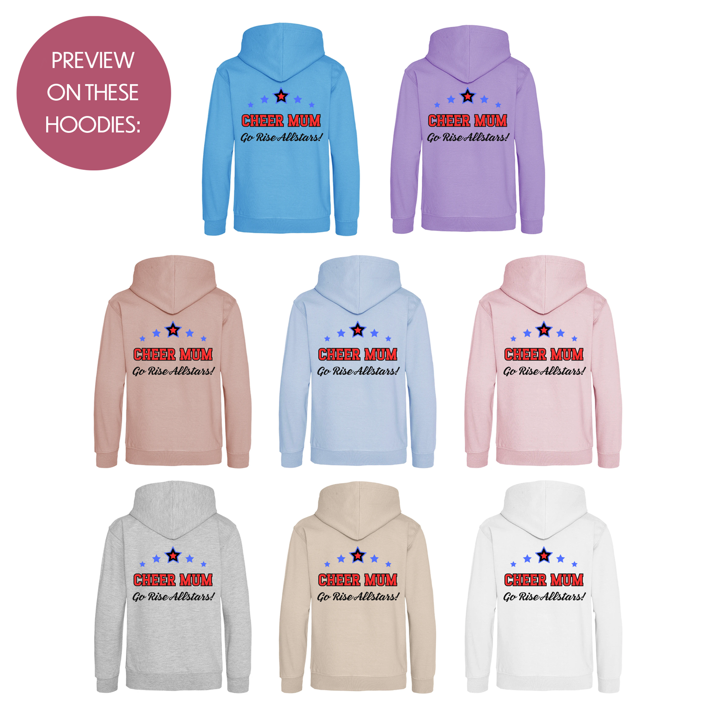 Personalised Cheer Mum Dad Hoodie - Customised Unisex Adults Cheerleading Support Pullover - Varsity Style Competition Jumper