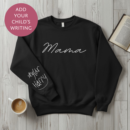 Personalised Mama Sweater with Kids Writing on Sleeve - Custom Jumper for Mum