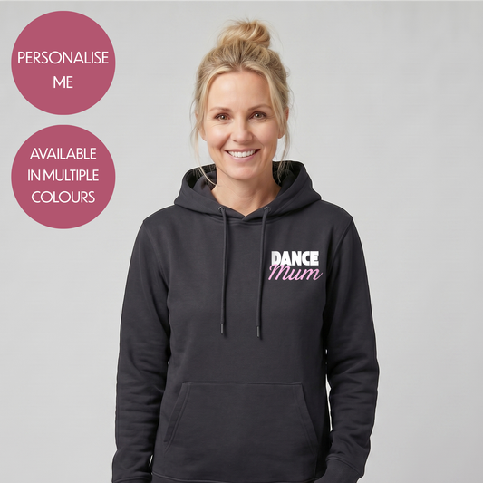 Personalised Dance Mum Dad Hoodie - Customised Unisex Adults Dancing Support Pullover - Varsity Style Competition Jumper