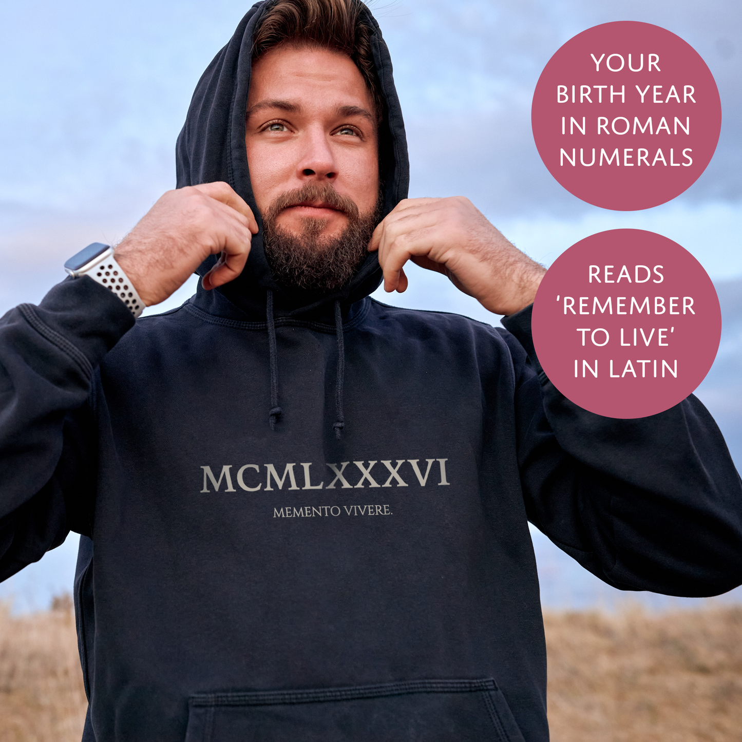 Roman Numerals Birth Year - Personalised Hoodie