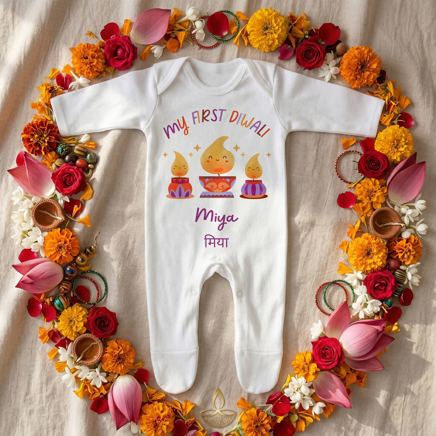 Personalised My First Diwali Babygrow - Happy Diwali - Cultural Spiritual Infant Romper suit
