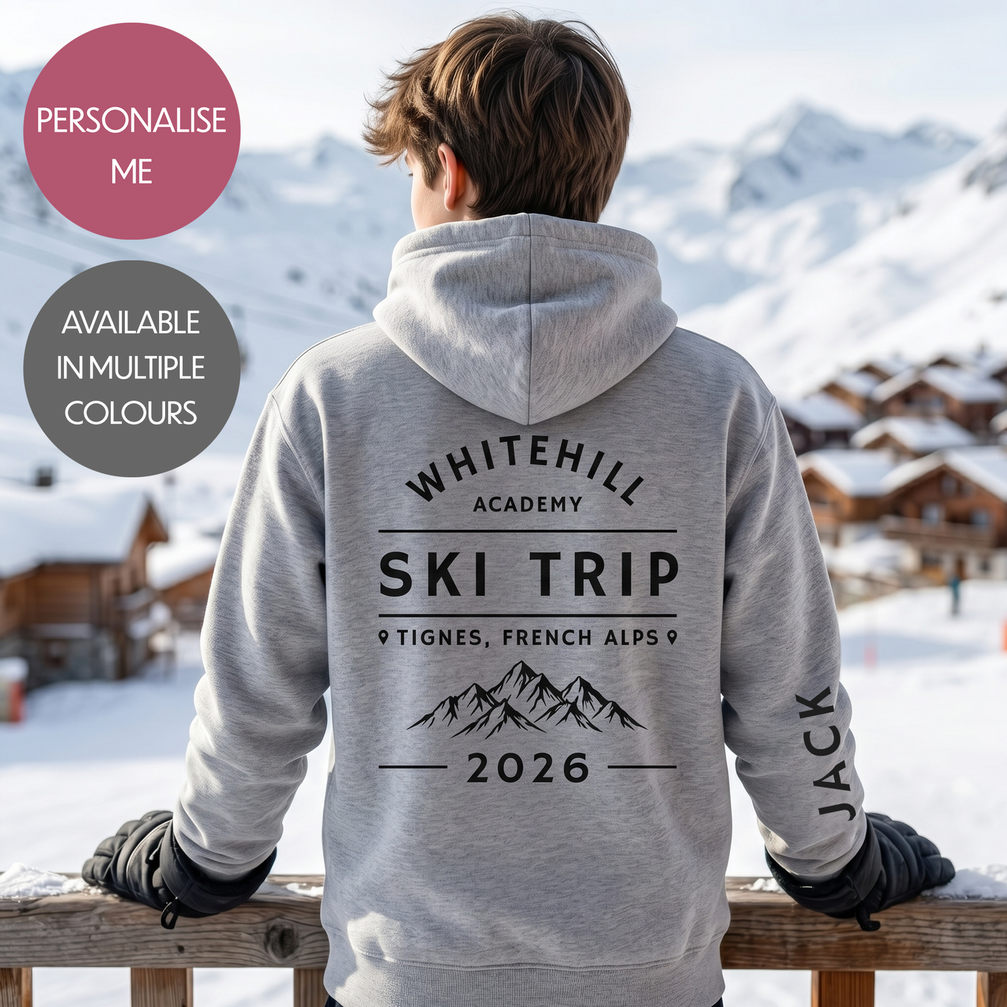 Personalised School Trip Hoodie - Customised Unisex College Residential Pullover - Ski