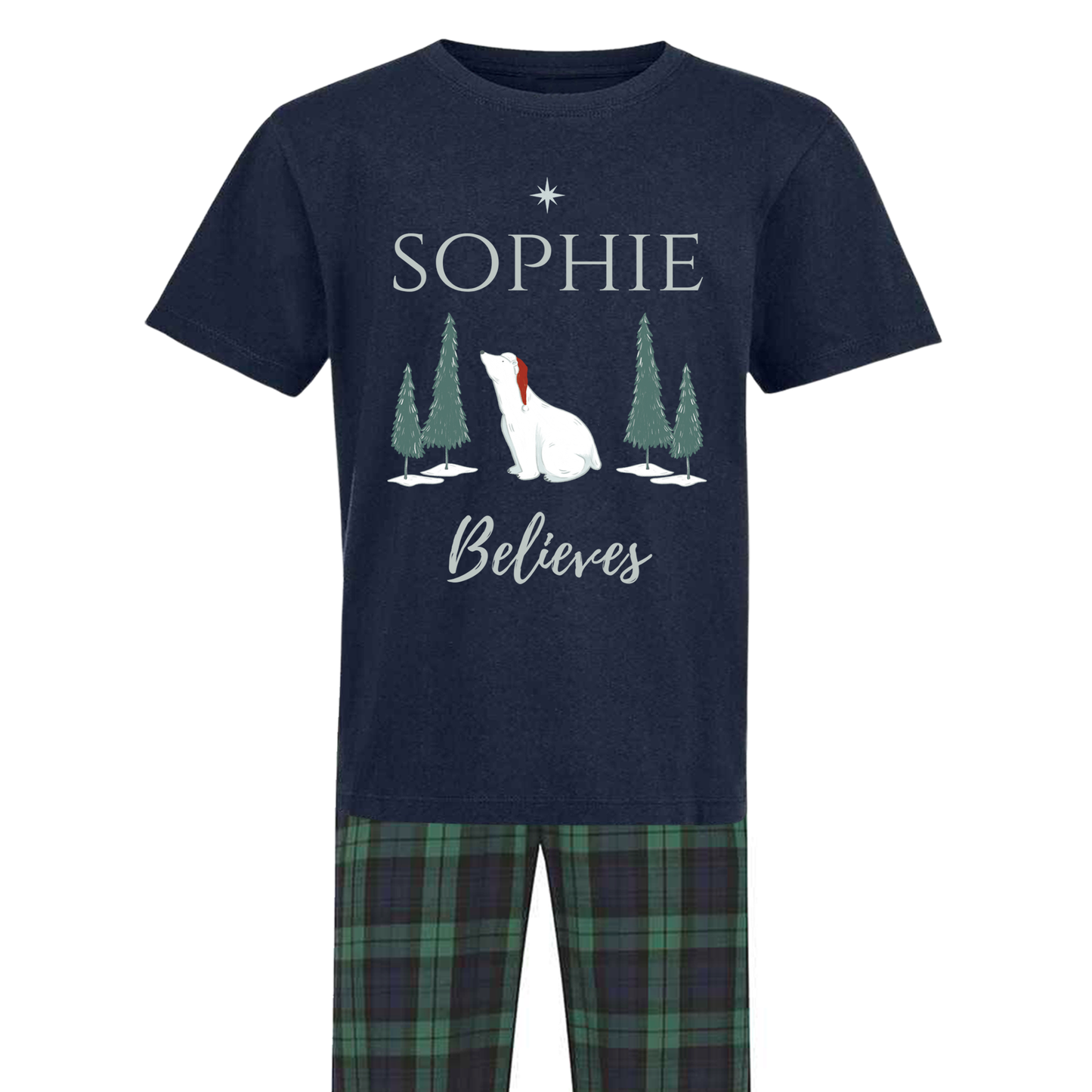 Personalised I Believe Family Christmas Pyjamas - Mix and Match Tartan Style