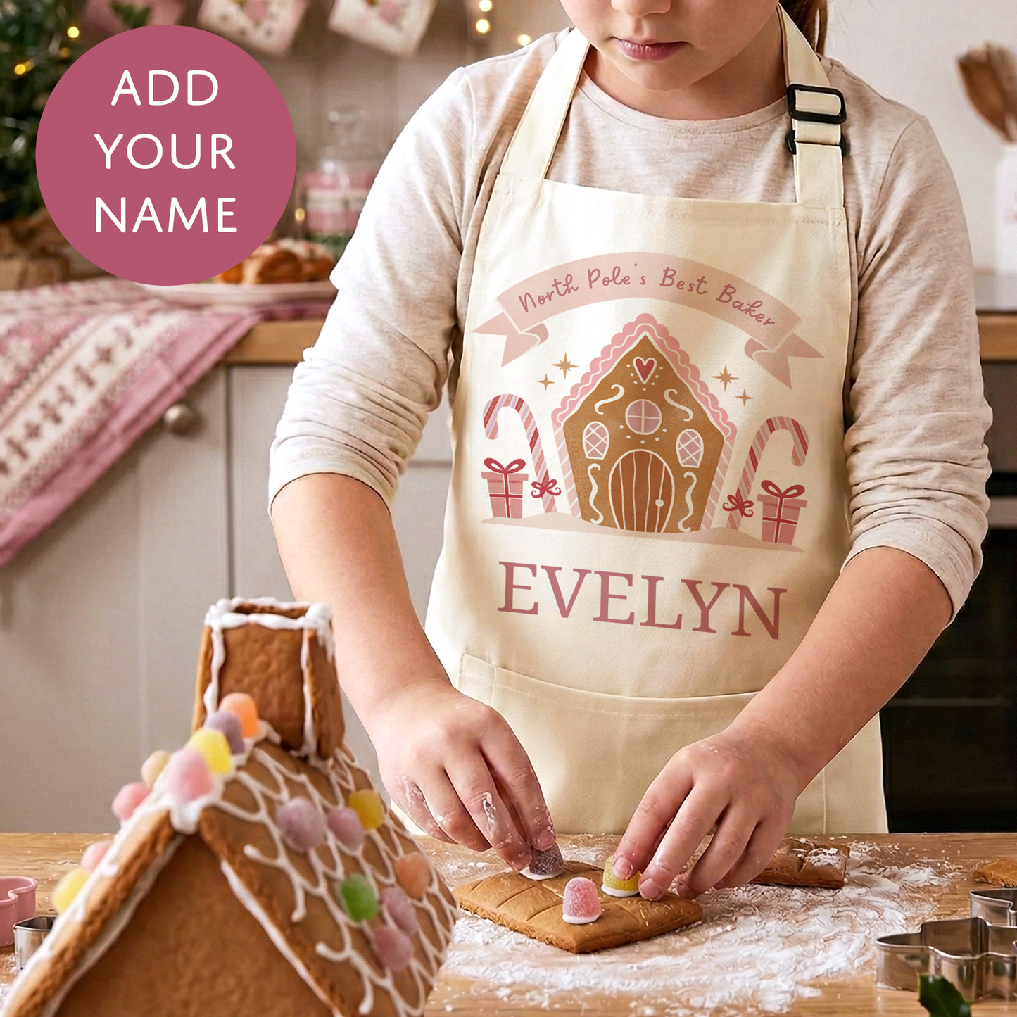 Personalised North Pole Kids Baking Apron (Kids One Size) - Magical Festive Childrens' Apron Gift