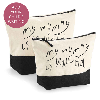 Your Child's Writing Personalised Mothers Day Canvas Makeup Bag - Custom Text Cosmetic Pouch for Mum