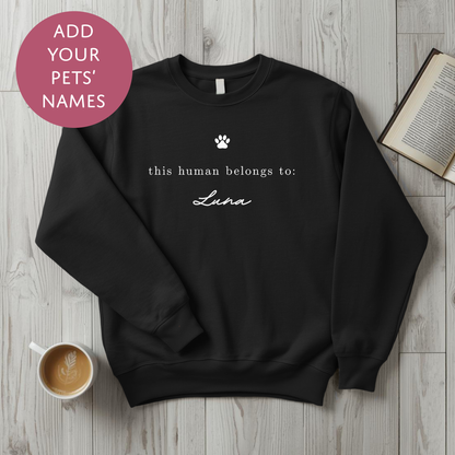 Personalised Pet Mum Sweater - This Human Belongs To Customised Dog Cat Name Jumper