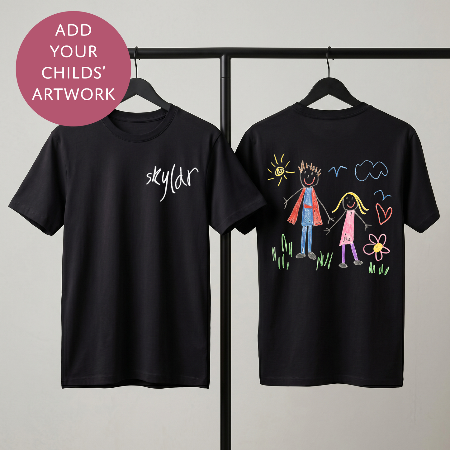 Your Child's Art - Personalised Father's Day Backprint T-Shirt - Custom Text Top For Dad From Kids
