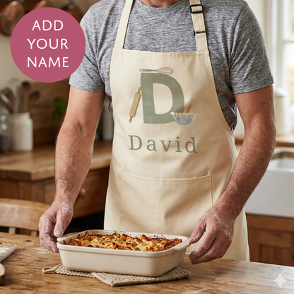 Personalised Green Initials Apron - Adults and Kids Baking and Cooking Apron Gift