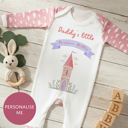 Personalised Daddy's Little Princess Babygrow - Customised Fathers Day Dad and Daughter Sleepwear Gift
