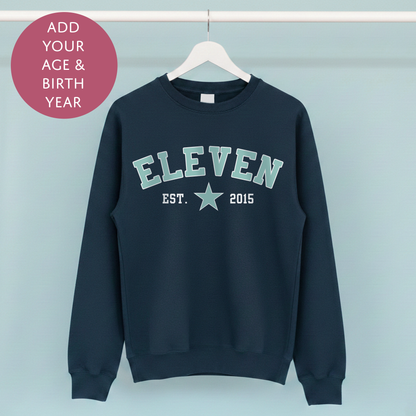 Personalised Birthday Boy Star Sweater - Birth Year College Style Custom Age Jumper