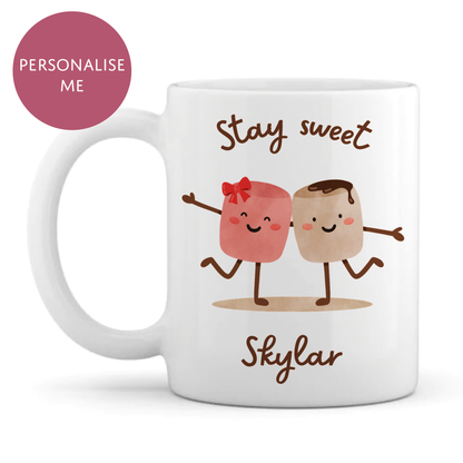 Personalised Stay Sweet Marshmallow Besties Mug - Cute Soft Toy Tea Coffee Gift for Teenage Girls