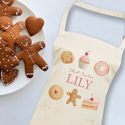 Personalised Baking Treats Apron - Chief Taster Name Apron - Unisex for Adults and Kids