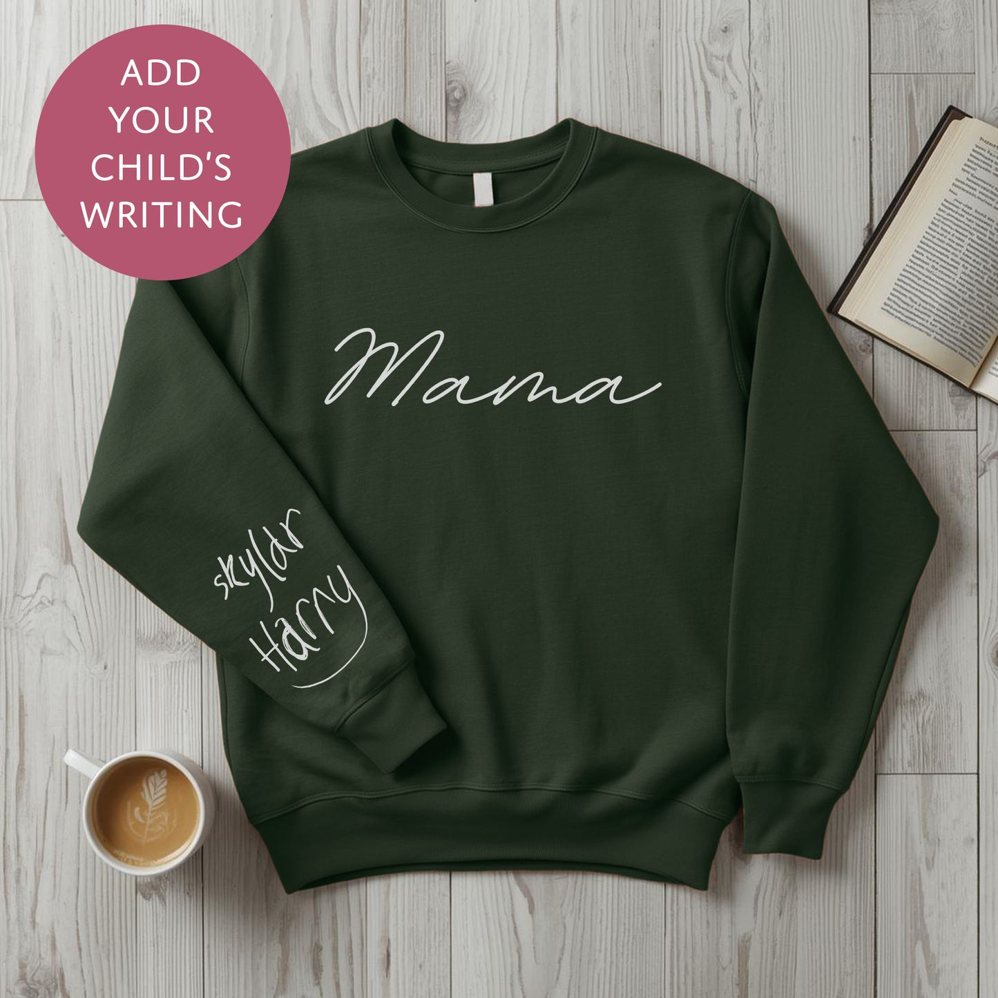 Personalised Mama Sweater with Kids Writing on Sleeve - Custom Jumper for Mum