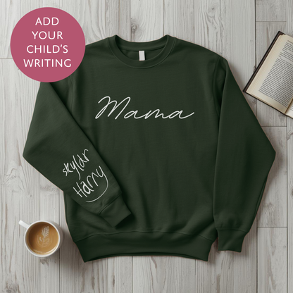 Personalised Mama Sweater with Kids Writing on Sleeve - Custom Jumper for Mum