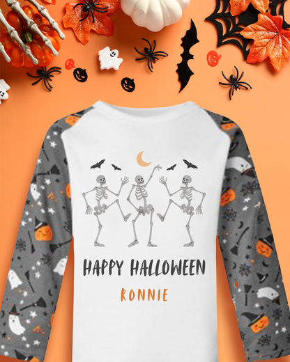 Personalised Dancing Skeletons Spooky Halloween Kids Pyjamas Set