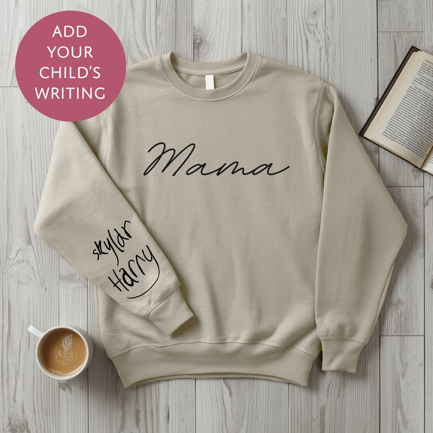 Personalised Mama Sweater with Kids Writing on Sleeve - Custom Jumper for Mum