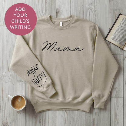 Personalised Mama Sweater with Kids Writing on Sleeve - Custom Jumper for Mum