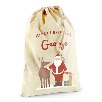 Personalised Christmas Countdown Gift Sack - Santa and Rudolph