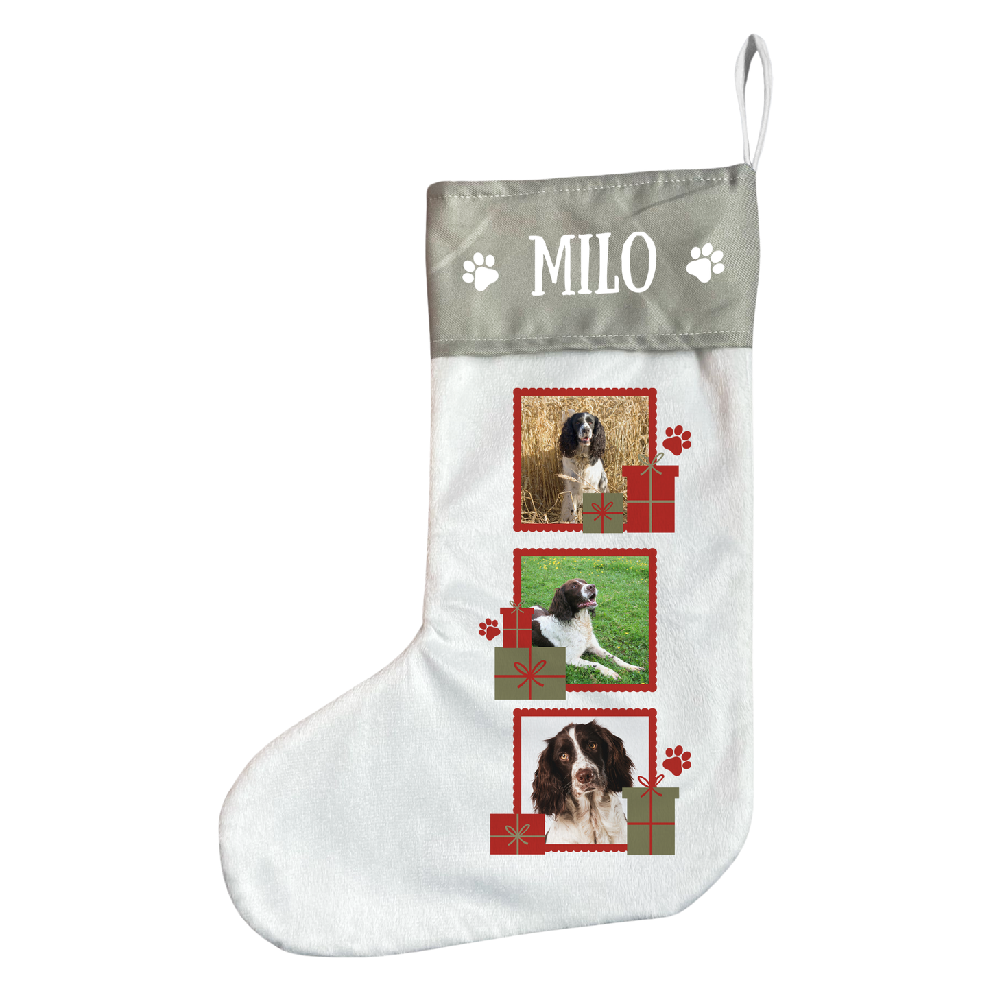 Personalised Pet Photo Christmas Stocking with Three Photos